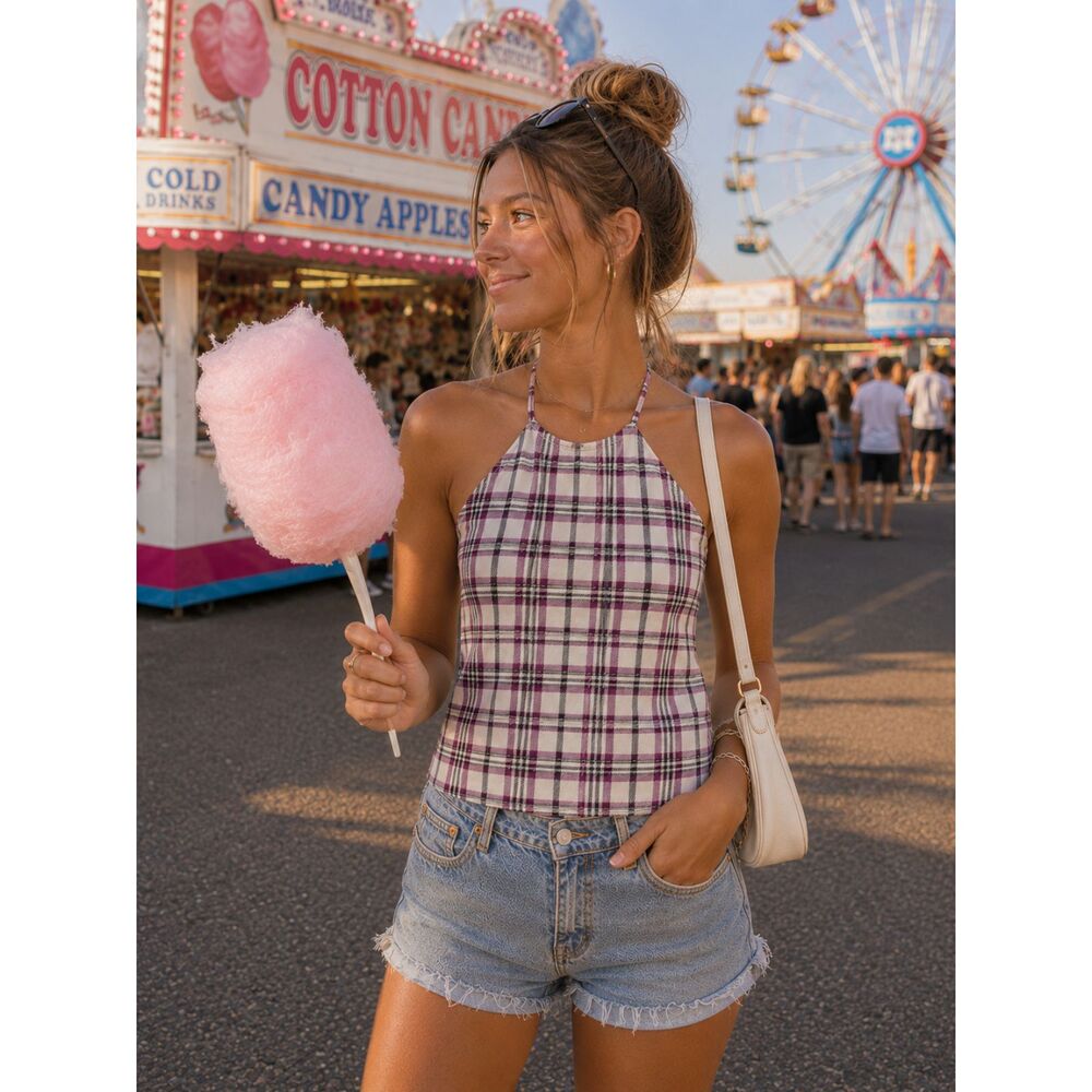 Plaid Checks Express Reversible Tank Top Small Barcelona Cami Flowy